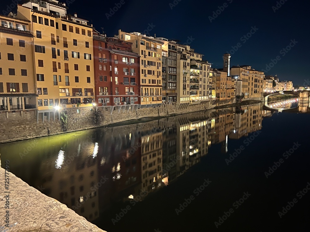 city at night, view, river at night, apartments on the river, florence