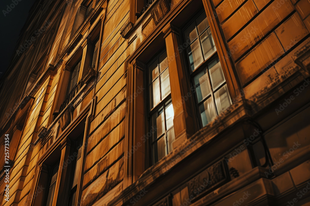 Dazzling Facade: Close-up Night Shot of Architectural Beauty