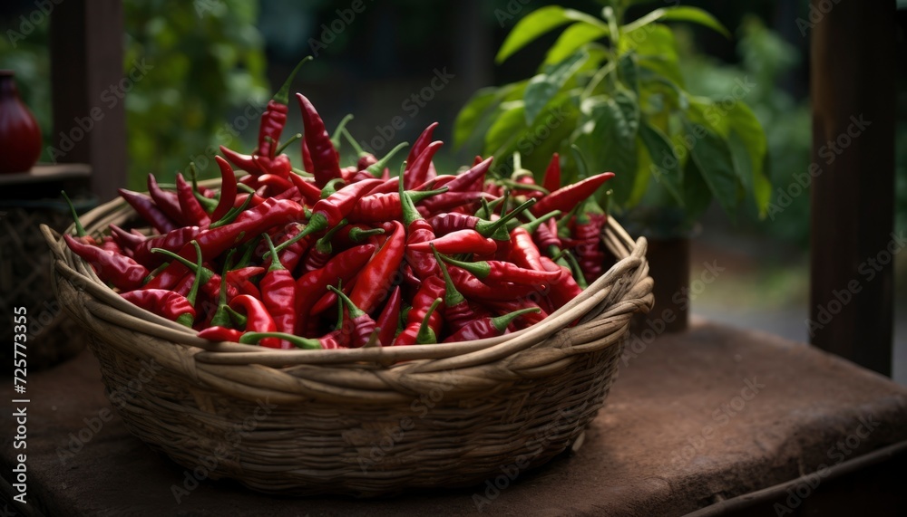 Photo of a basket filled with chili peppers Photo of a basket filled with chili peppers