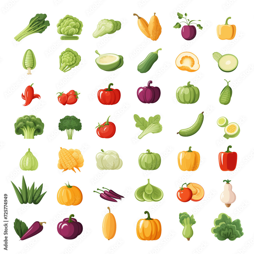 Vegetable flat icon set on white background, no text, Ai generated image Vegetable flat icon set on white background, no text, Ai generated image