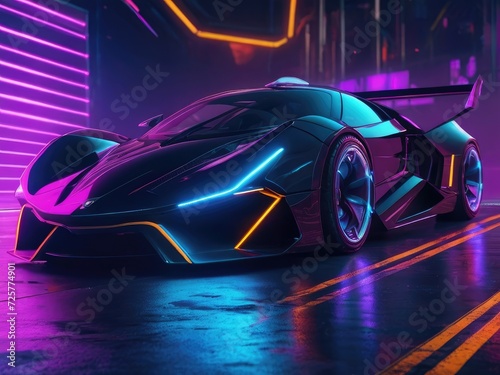 Futuristic Fusion: Supercar Racing Through Neon Cyberpunk Void © bellart