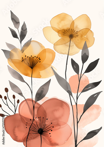 Abstract hand drawn flower art seamless pattern illustration. Acrylic paint nature floral background in vintage art style. Spring season painting print