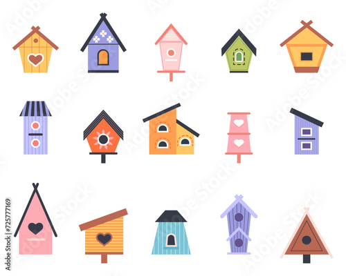 Feeder Set of colorful bird houses. Vector illustration.