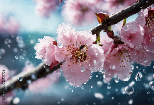 des fleurs de cerisier au printemps avec des éclats de givre - generative AI