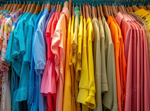 Wallpaper Mural A colorful array of clothes hanging neatly, showcasing a variety of textures and shades. Torontodigital.ca