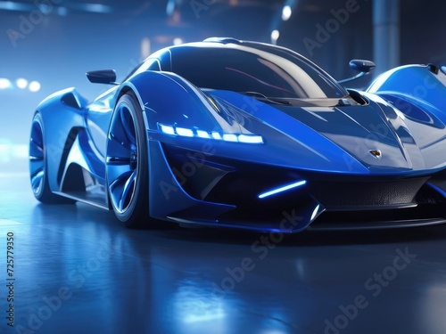 Time Warp Wheels  Blue Fast Futuristic Car with Blurred Side Motion