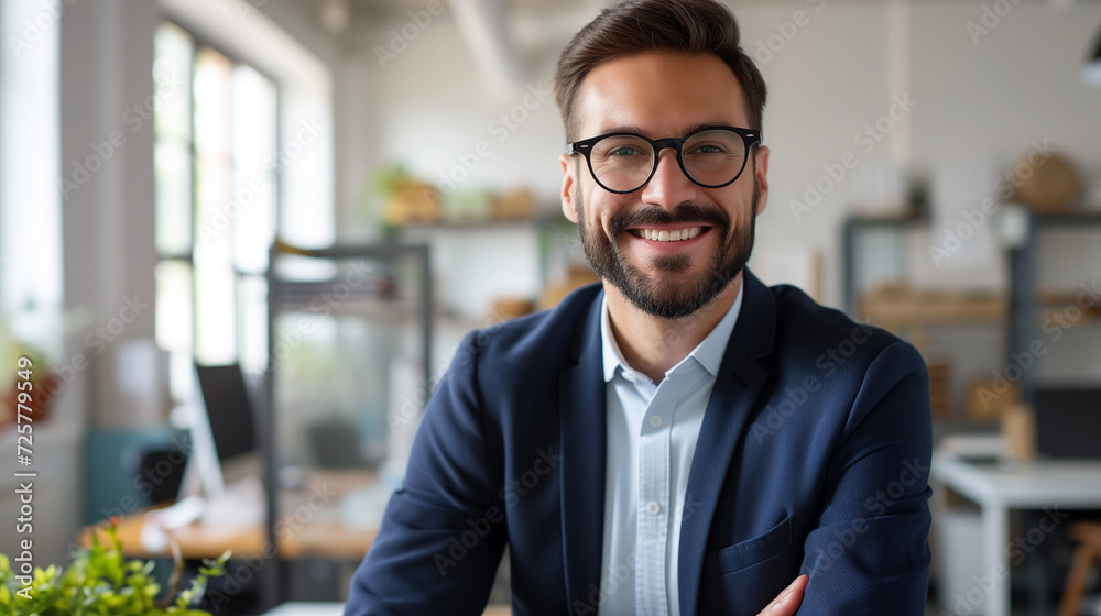 Confident professional in office environment smiling at camera Confident professional in office environment smiling at camera
