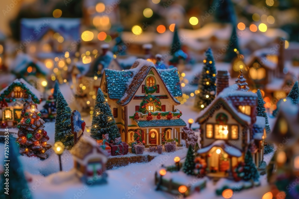 A charming and illuminated Christmas village, perfect for holiday decorations and festive designs