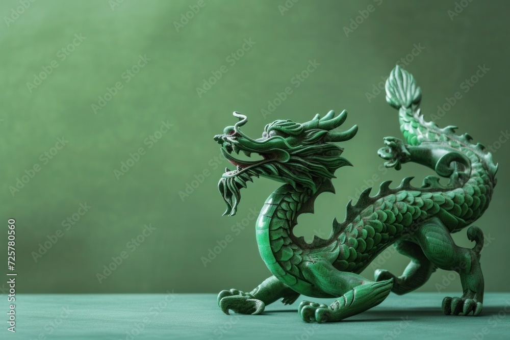Obraz premium green wooden dragon, symbol of chinese new year