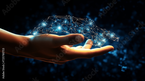 A person s hand delicately grasping a glowing brain  each finger a bubble of light  representing the power of knowledge and the intricacies of the mind