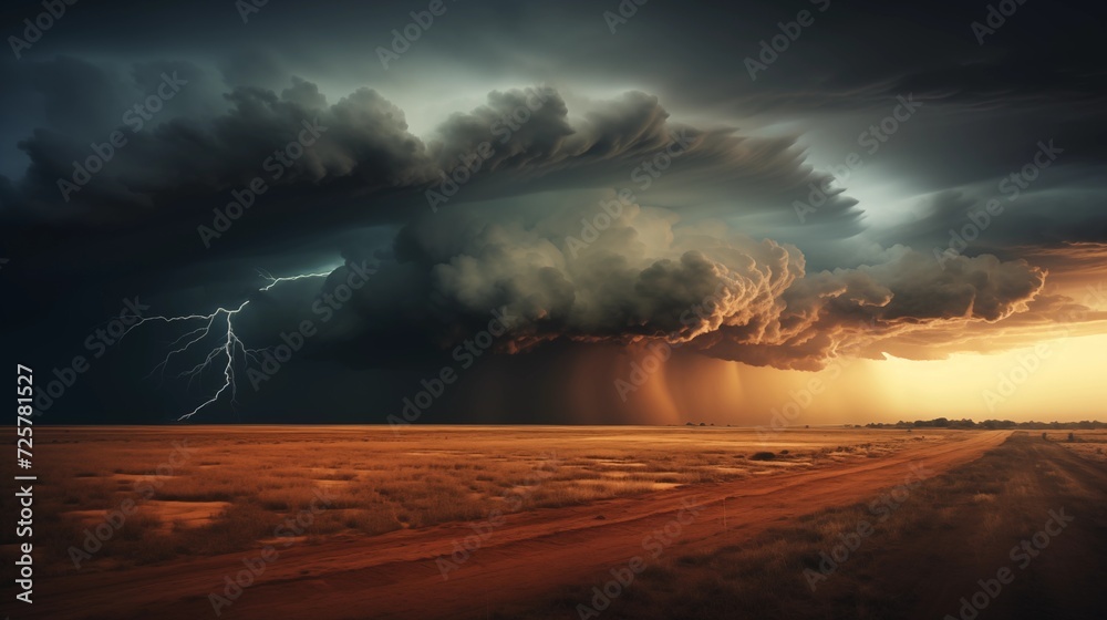 Dramatic images capturing dynamic storm clouds gathering over expansive open fields, creating a sense of power and anticipation
