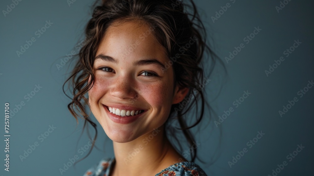 young woman clinging to her hands or standing pensively during happy moments young woman clinging to her hands or standing pensively during happy moments