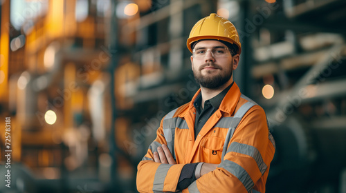 Portrait of Industry maintenance engineer man wearing uniform and safety hard hat on factory station. Industry, Engineer, construction concept © Muhammad