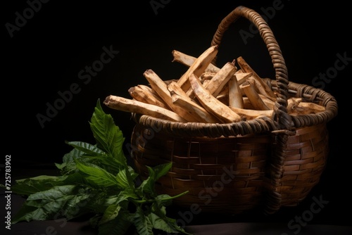 Photo of a basket filled with cassava photo