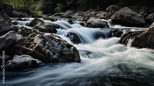  Images capturing the dynamic flow of water in a mountain river  emphasizing the beauty of natural motion