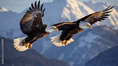  Majestic scenes of eagles soaring gracefully against the backdrop of clear blue skies  showcasing their prowess in flight in perfect daylight conditions