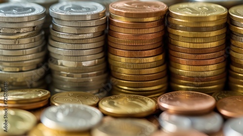 Euro coins arranged in various positions, highlighting the unique designs and denominations of Euro currency in an engaging visual display