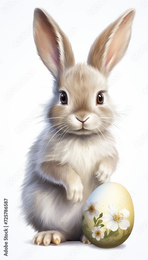 Fototapeta premium Playful Easter bunny with colorful egg, watercolor illustration for vibrant spring designs