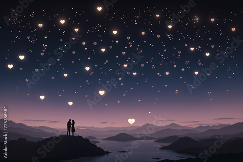 Stars forming constellations of hearts, slowly drifting across the night sky, creating a celestial and romantic. ai generative