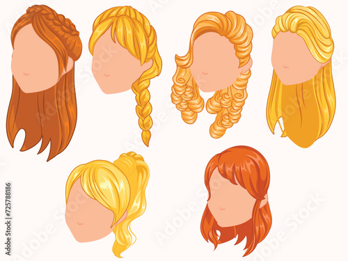 vector women wigs hairstyle blonde realistic icons set