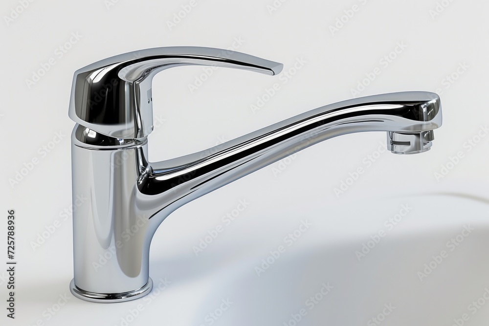 A sleek and modern kitchen faucet with a chrome finish. Perfect for adding a touch of elegance to any kitchen decor A sleek and modern kitchen faucet with a chrome finish. Perfect for adding a touch of elegance to any kitchen decor