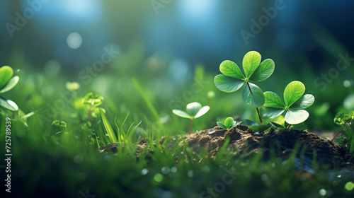 3D illustration featuring green clovers, evoking a sense of luck and freshness. Generative AI