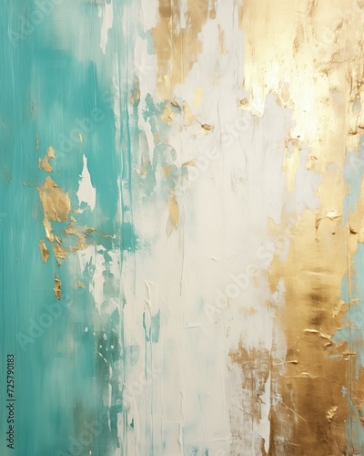 Gold and teal abstract painting, in the style of dark white and light aquamarine, Creative minimalist hand drawn vector illustration, wall decor
