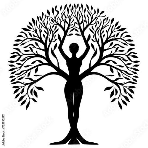 silhouette of yoga woman with a tree