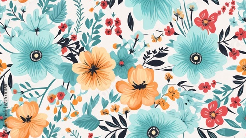 boho  doodle  floral seamless pattern  color pastel. Generative Ai