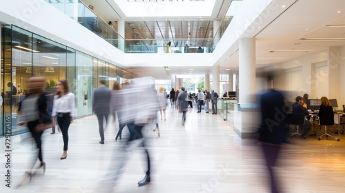 Dynamic Office Life with Employees Walking in a Modern Workspace