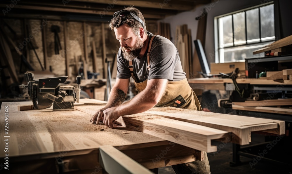 A man using a circular saw to cut wood A man using a circular saw to cut wood