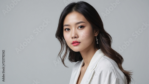 Portrait of a Beautiful Young Chinese Asian Model Woman on Isolated White Background Studio Setting 