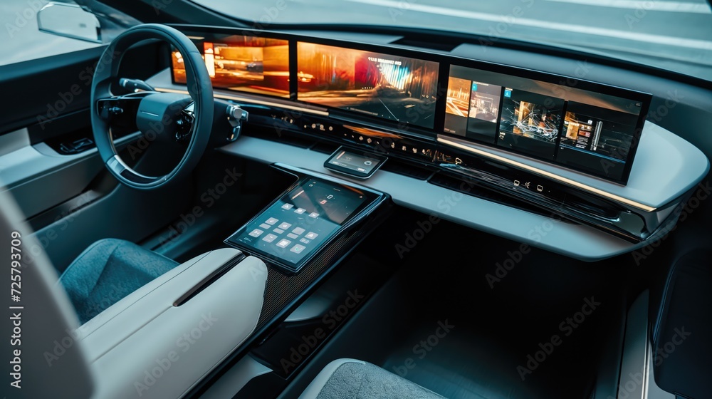 Enhancing Remote Work Productivity: High-Tech Car Interior with Interactive Screens for Flexibility and Collaboration on the Go