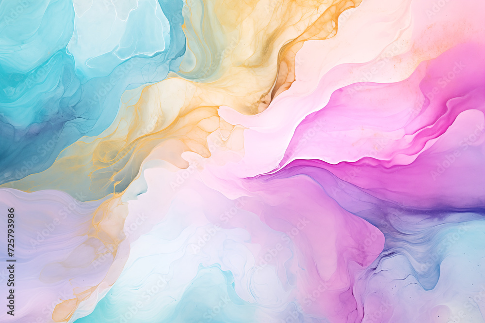 Vibrant abstract art background with swirling pastel hues of pink, blue, green and purple with dreamy feel