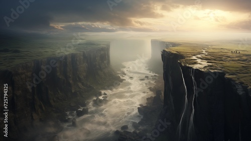 Breathtaking scenes from the edge of a cliff, showcasing vast landscapes in incredible detail