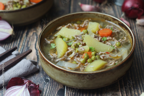 A bowl with traditional German dish - stew Eintopf 