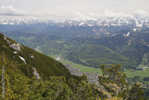 View from Kramerspitz mountain to Garmisch-Partenkirchen, Upper Bavaria, Germany 