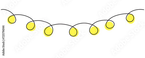 Yellow vector light bulbs in a garland in one line