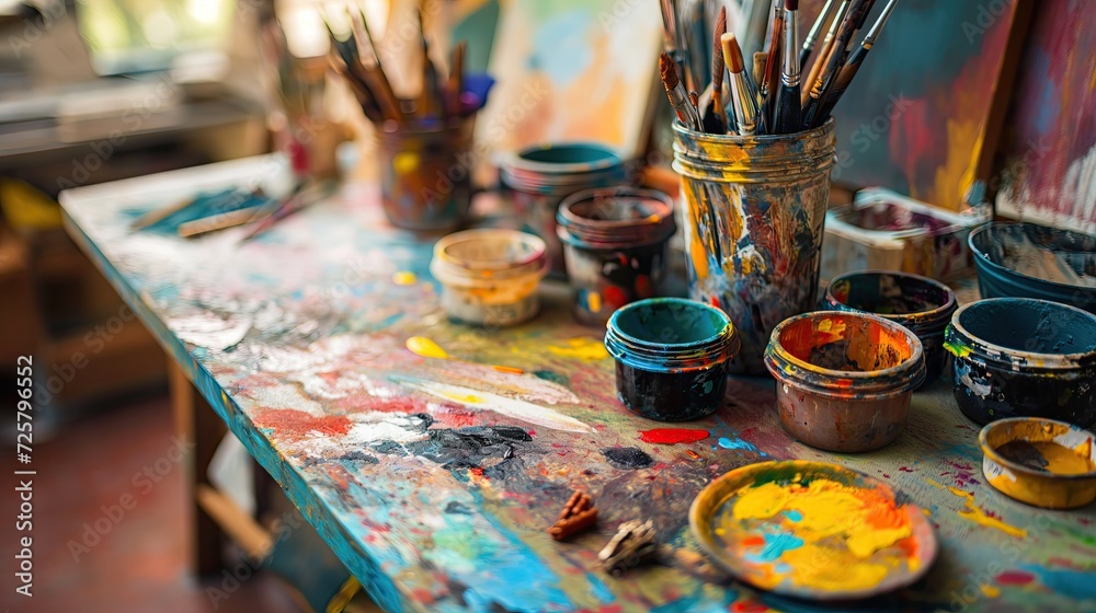 Vibrant Artist's Studio: Inspiring Remote Work Environment for Collaborative Creativity, Productivity, and Work-Life Balance Vibrant Artist's Studio: Inspiring Remote Work Environment for Collaborative Creativity, Productivity, and Work-Life Balance