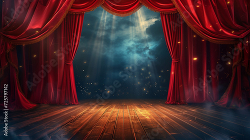 A beautiful stage with a large red curtain - Design background photo