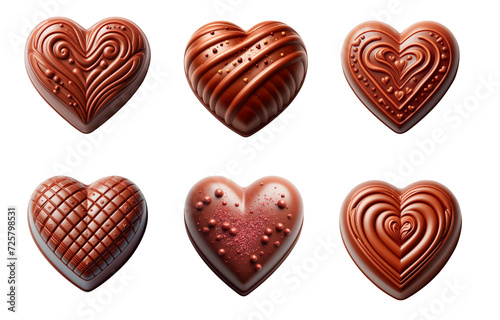 Assortment of heart shaped chocolate bonbons isolated on transparent background. AI Generative