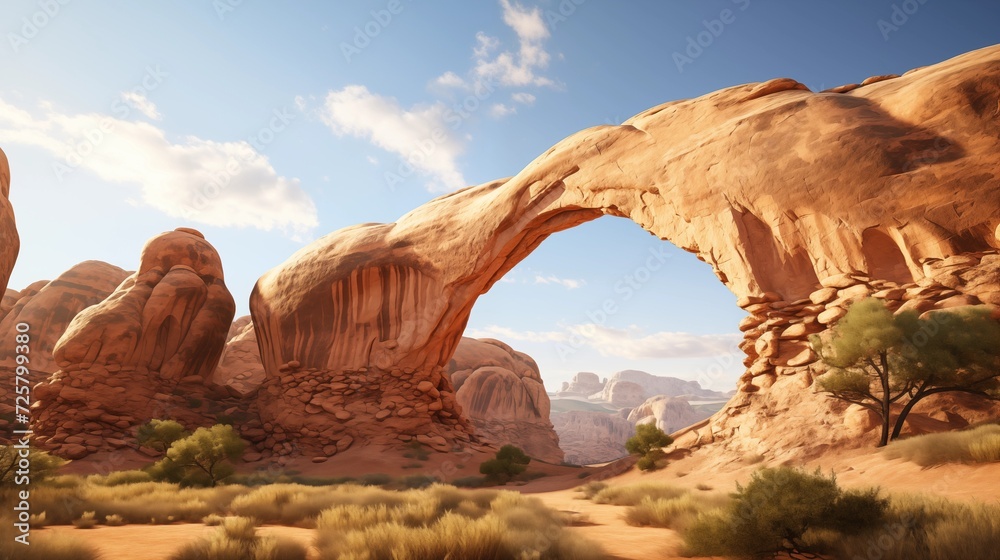 High-resolution images showcasing awe-inspiring sandstone arches carved by nature in a desert landscape