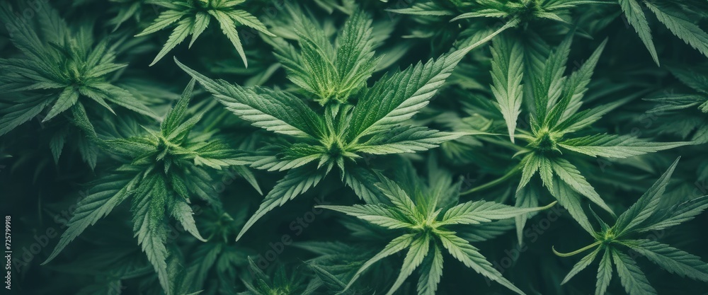 marijuana plant pointer seen from above in flowering stage with black background