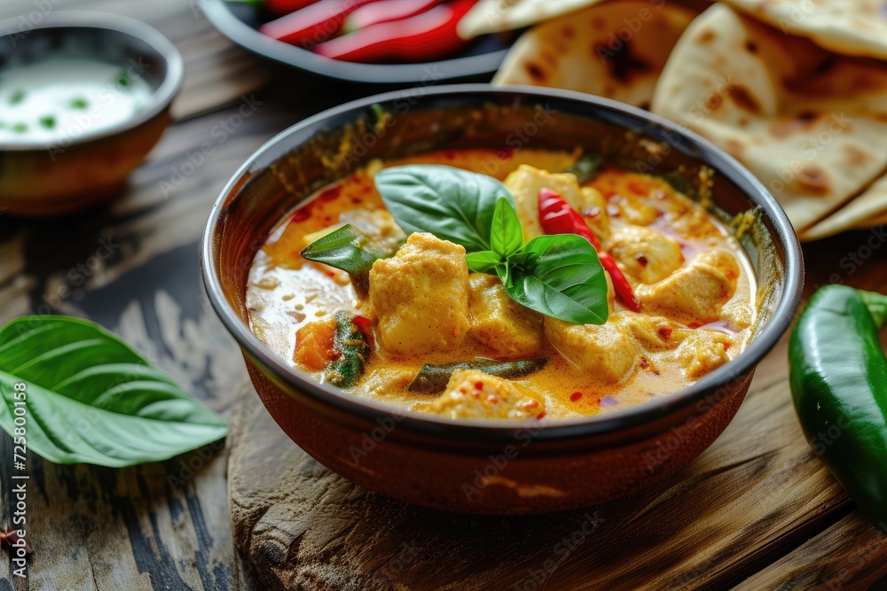 Thai food panang curry served with crispy roti Thai food panang curry served with crispy roti