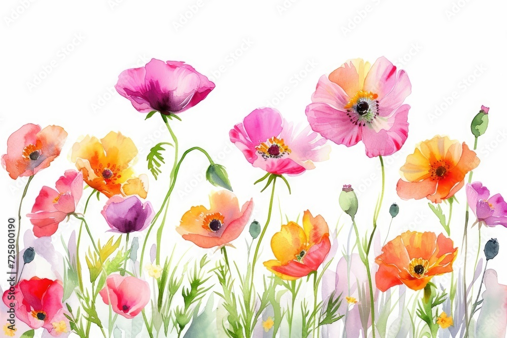 Fototapeta premium Watercolor flowers on white background, theme spring.