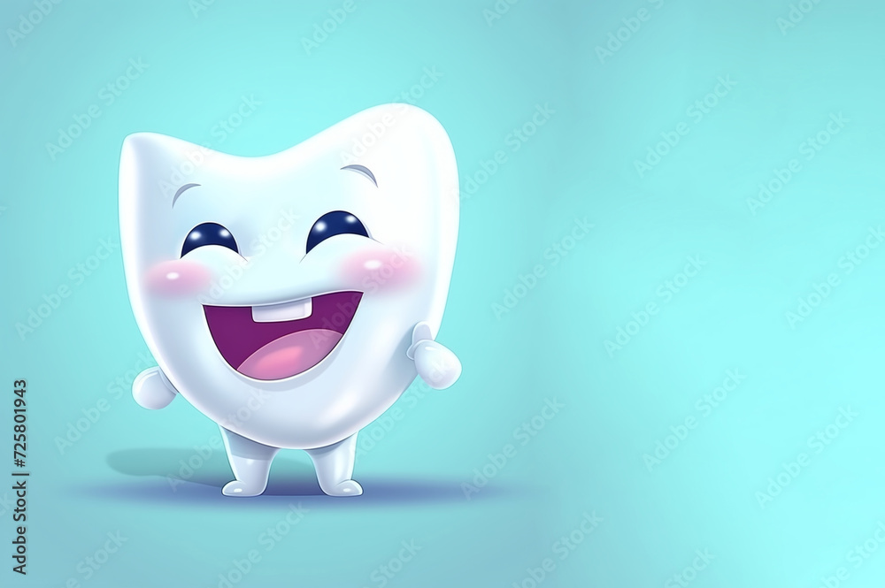 Healthy tooth with a wide and healthy smile on a blue background, icon for dental treatment and dentists Healthy tooth with a wide and healthy smile on a blue background, icon for dental treatment and dentists