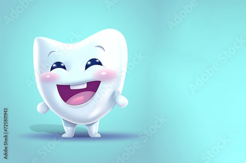 Healthy tooth with a wide and healthy smile on a blue background, icon for dental treatment and dentists