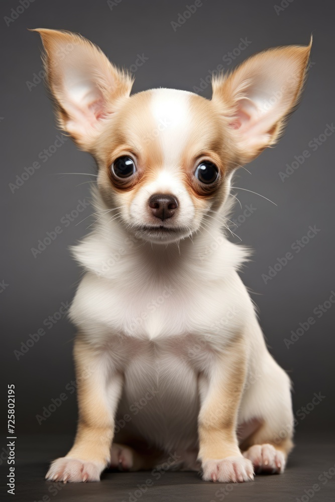 Funny puppy with big ears. Portrait, head shot of a dog. Grey background. Vertical photo. AI Generated Funny puppy with big ears. Portrait, head shot of a dog. Grey background. Vertical photo. AI Generated