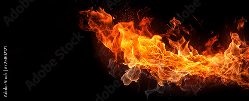 Burning flame of a fire on a black background