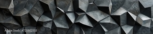 Modern 3D wall of dark, geometrically cut stones, arranged in a visually striking pattern, combining tradition with contemporary aesthetics photo